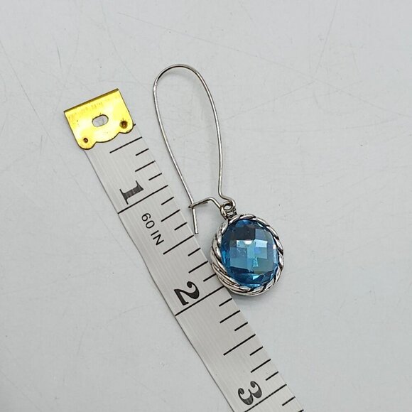 Silver Tone Blue Acrylic Crystal Faceted Drop Earrings - Picture 5 of 5